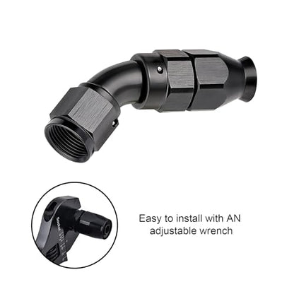 4AN 45 Degree PTFE One Piece Full Flow End Hose Fitting Aluminum Black