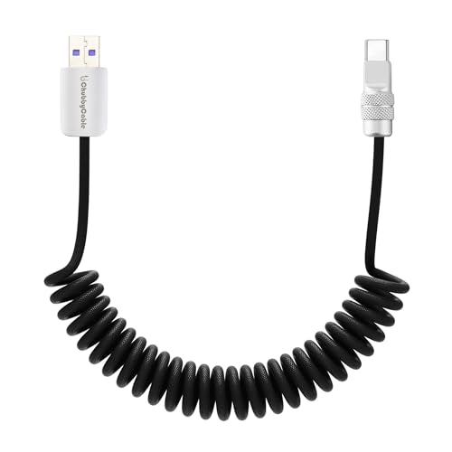 USB A to C 120W Braided Coiled Charging Cable