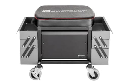Rolling Seat with Expandable Tool Trays