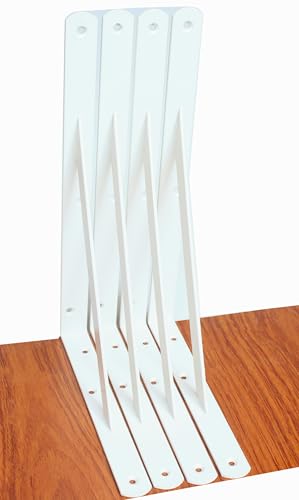 4 Pack L12 x H 8" White Heavy Duty Shelf Brackets with Screws Metal Shelf Brackets Shelf Support Angle Brackets for Shelves L Brackets Heavy Duty Floating Shelf