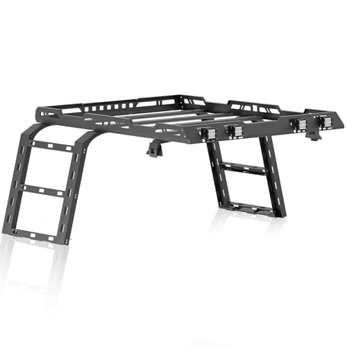 for JL JLU Roof Rack Hard Top Cargo Basket with Ladder & 4 LED Lights fits 2018