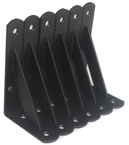 6 Pack L5 x H 3" Black Heavy Duty Shelf Brackets with Screws Metal Shelf Brackets Shelf Support Angle Brackets for Shelves L Brackets Heavy Duty Floating Shelf (6 Count)