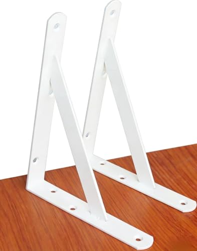 2 Pack L10 x H 8" White Heavy Duty Shelf Brackets with Screws Metal Shelf Brackets Shelf Support Angle Brackets for Shelves L Brackets Heavy Duty Floating Shelf (2 Count)