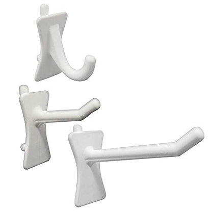 PegPro® J, 1", 2" Hooks Kit for Standard “Wood Fiber” pegboard – Durable Plastic Pegboard Hooks - for Garage, Kitchen, Craft Room, and More (J, 1", 2" Hook - 50 Pack, White) (50 Count)