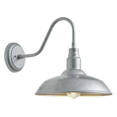 10in Outdoor Gooseneck Barn Light Silver Gray Exterior Barn Wall Sconce Farmhouse Style Outdoor Porch Wall Mount Light Brushed Silver Outside Gooseneck Lighting for Patio