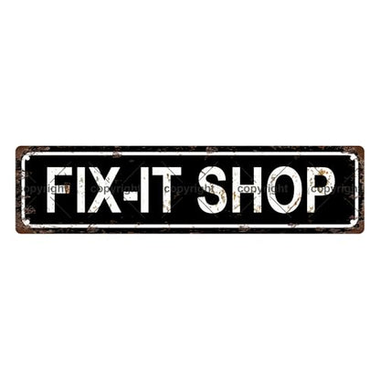 FIX IT SHOP SPACE Metal Tin Street Sign Bar Cafe Garage Cave Home Room Wall Bathroom Farmhouse Garden Porch Patio Decor