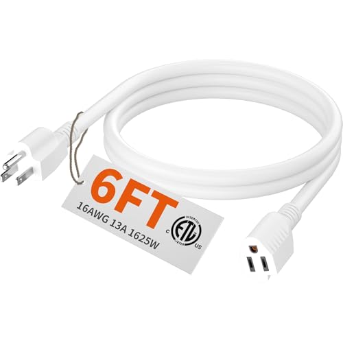 Indoor Outdoor White Extension Cord 6 FT Waterproof 16