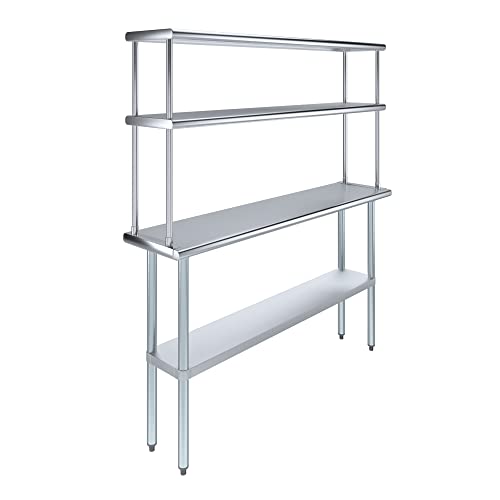 Stainless Steel Work Table Wide Double Tier Overshelf