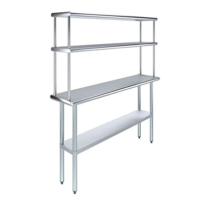 Stainless Steel Work Table Wide Double Tier Overshelf