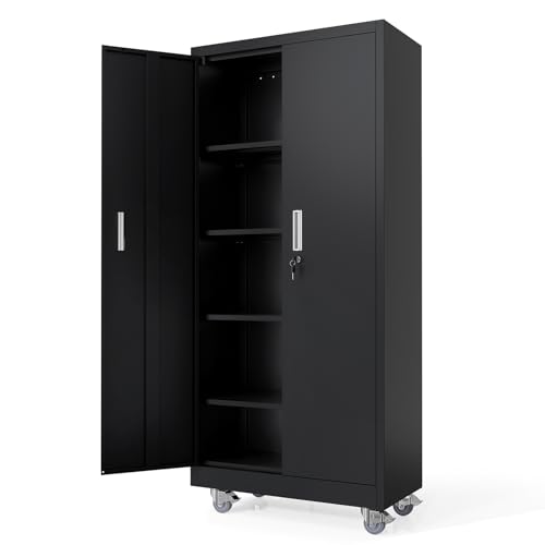 Rolling Metal Storage Cabinet with Adjustable Shelves