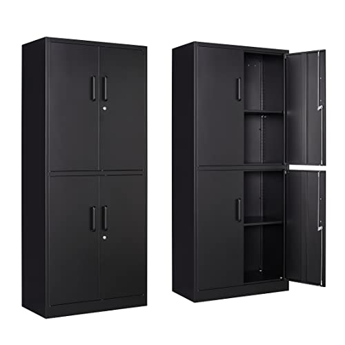 Metal Storage Locking Cabinet with 4 Doors and 2 Adjustable Shelves
