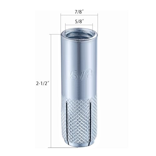 20 pcs) 5/8"-11 Premium Zinc Plated Carbon Steel Drop in Anchors Assortment, Knurled Drop-in-Anchor for Solid Concrete, Internal Forced Expansion Screw Bolts (20 Count)
