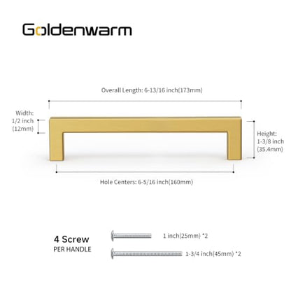 15 Pack 6-1/4 in Gold Cabinet Handles Brushed Brass Drawer Pulls