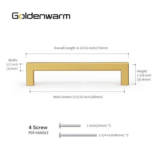 10 Pack 6-1/4 in Gold Cabinet Handles Brushed Brass Drawer Pulls (10 Count)