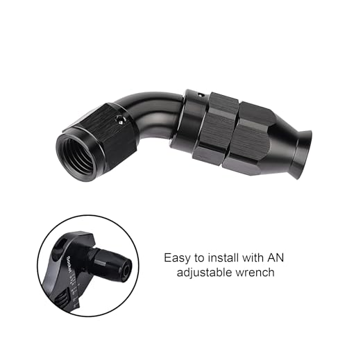 4AN 60 Degree PTFE One Piece Full Flow End Hose Fitting Aluminum Black