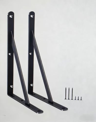 2 Pack L11 x H 8" Black Heavy Duty Shelf Brackets with Screws Metal Shelf Brackets Shelf Support Angle Brackets for Shelves L Brackets Heavy Duty Floating Shelf (2 Count)