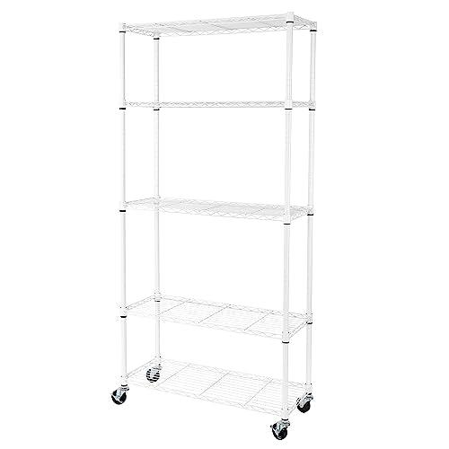 5-Tier NSF-Certified Steel Wire Shelving, 36"W x 14"D x 75.5"H, White