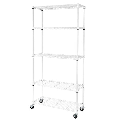 5-Tier NSF-Certified Steel Wire Shelving, 36"W x 14"D x 75.5"H, White