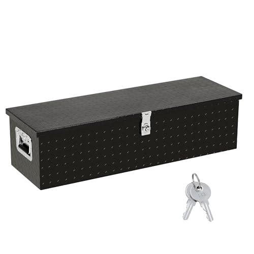 39 in Heavy Duty Aluminum Diamond Plated Tool Box Pick Up Truck Bed RV Trailer Toolbox Square Storage Organizer with Side Handle