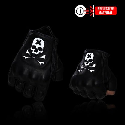 Goatskin Leather Motorcycle Motorbike Powersports Racing Gloves Reflective Skull Touchscreen for Men and Women Model