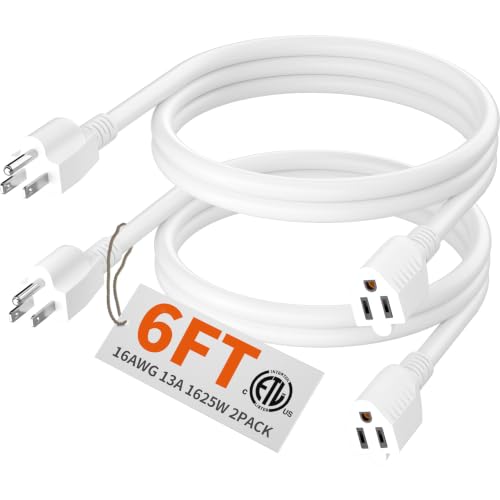 6 FT（2 Pack） 16 Gauge White Indoor Outdoor Extension Cord Waterproof (2 Count)