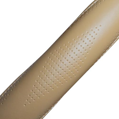 Top Grade Beige Genuine Leather Steering Wheel Cover Men Women