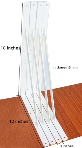 8 Pack L18 x H 12" White Heavy Duty Shelf Brackets with Screws Metal Shelf Brackets Shelf Support Angle Brackets for Shelves L Brackets Heavy Duty Floating Shelf (8 Count)