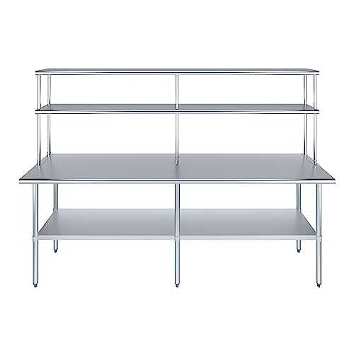 Stainless Steel Work Table Double Tier Overshelf