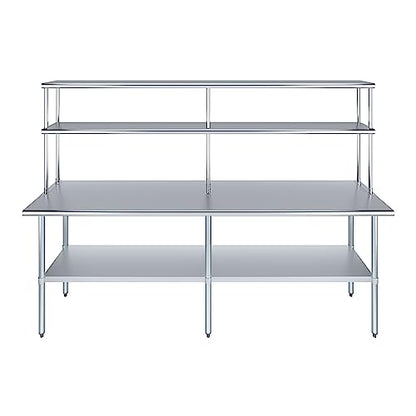 Stainless Steel Work Table Double Tier Overshelf