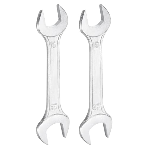 2pcs Double Open End Wrench 19mm x 22mm Metric 15 Degree Offset Angle Small Flat Head Wrench Galvanizing Open Ended Spanner for Automotive Repair Furniture Assembly (2 Count)