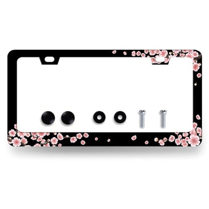 Stainless Steel Beautiful Cherry Blossom License Plate Frame 12.2 x 6.2Inch