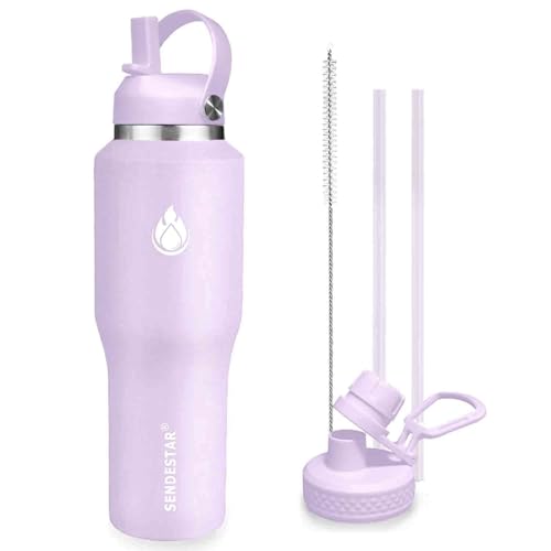 40oz Water Bottle Wide Mouth Stainless Steel Vacuum Insulated Double Wall with 2 Straw Lids Fit in Any Car Cup Holder