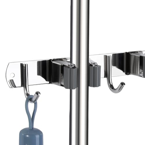 2 Racks and 3 Hooks Mop and Broom Holder Wall Mount
