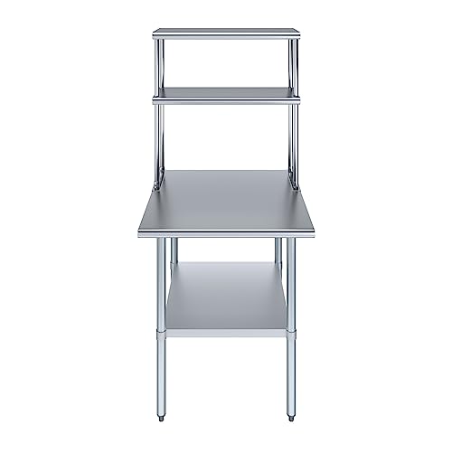 Stainless Steel Work Table Double Tier Overshelf
