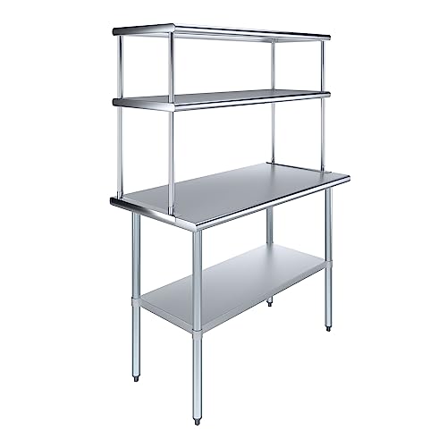 Stainless Steel Work Table Double Tier Overshelf
