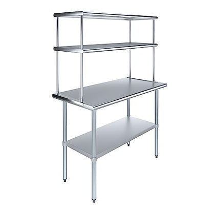 Stainless Steel Work Table Double Tier Overshelf