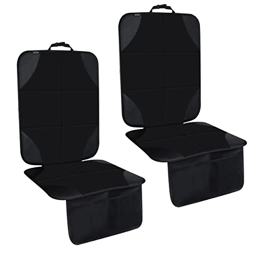 Car Seat Protector Durable Oxford Fabric and Faux Leather Seat Cover Protection Mat Universal Fit for Vehicles with Mesh Storage Pockets Pure Black Black 2 Pack (2 Count)