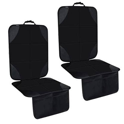 Car Seat Protector Durable Oxford Fabric and Faux Leather Seat Cover Protection Mat Universal Fit for Vehicles with Mesh Storage Pockets Pure Black Black 2 Pack (2 Count)