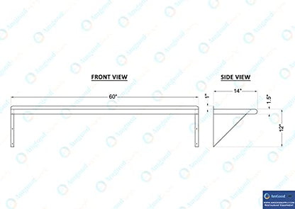 60" Long X 14" Deep Stainless Steel Wall Shelf