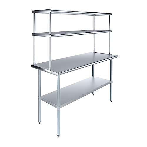 Stainless Steel Work Table Double Tier Overshelf