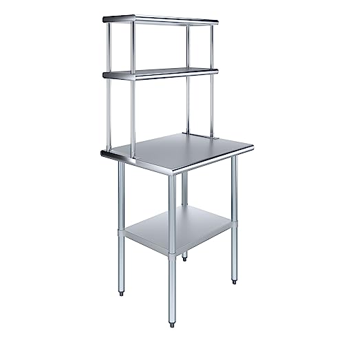 Stainless Steel Work Table Double Tier Overshelf