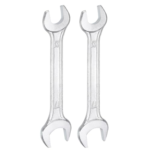 2pcs Double Open End Wrench 13mm x 17mm Metric 15 Degree Offset Angle Small Flat Head Wrench Galvanizing Open Ended Spanner for Automotive Repair Furniture Assembly (2 Count)