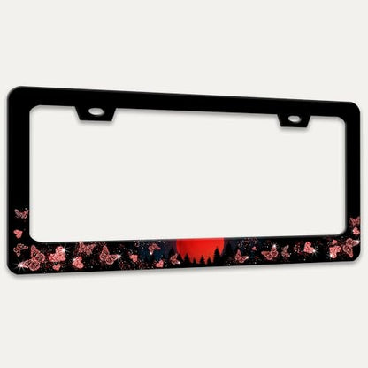Red Moon Butterfly License Plate Frame Stainless Steel Material 6x12 Inch