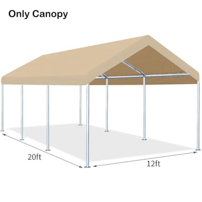 Rutile 12'x20' Carport Canopy ONLY Tent Garage Replacement Top Tarp Car Shelter Cover w