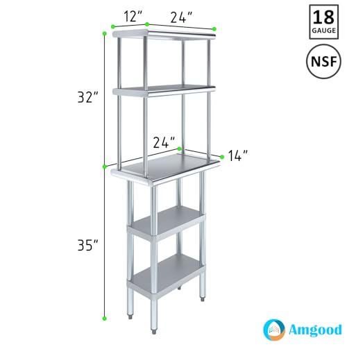 Stainless Steel Work Table with 2 Shelves and 12" Overshelf (2 Count)