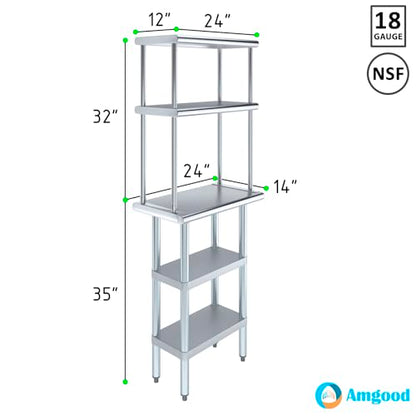 Stainless Steel Work Table with 2 Shelves and 12" Overshelf (2 Count)