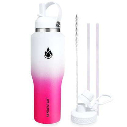 32oz Water Bottle Wide Mouth Stainless Steel Vacuum Insulated Double Wall with 2 Straw Lids Fit in Any Car Cup Holder TXIN
