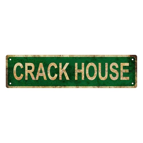 CRACK HOUSE SPACE Metal Tin Street Sign Bar Cafe Garage Cave Home Room Wall Bathroom Farmhouse Garden Porch Patio Decor
