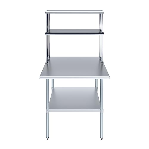 Stainless Steel Work Table Double Tier Overshelf 30" x 36" Work Table + 12" Overshelf