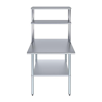 Stainless Steel Work Table Double Tier Overshelf 30" x 36" Work Table + 12" Overshelf